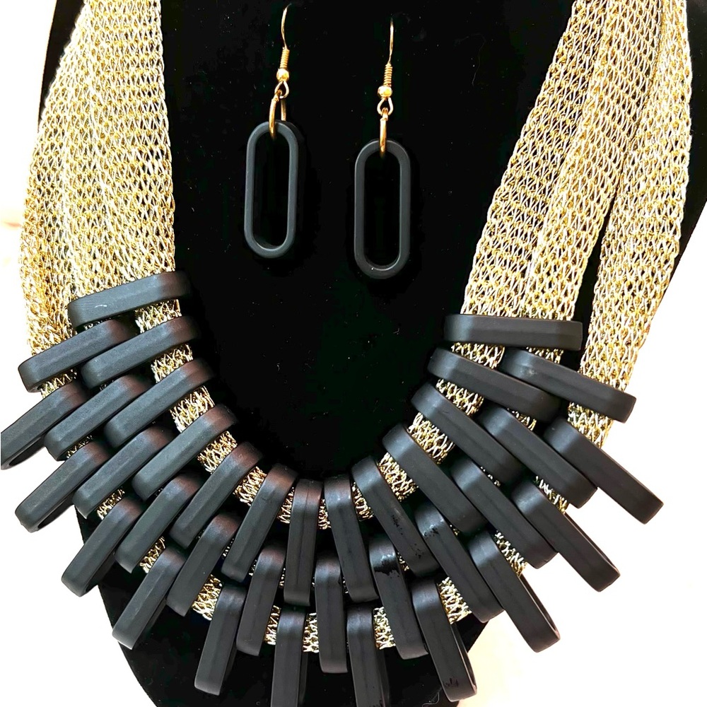 African Geometric Necklace And Earrings Set Layered Bib Collar Tribal Choker